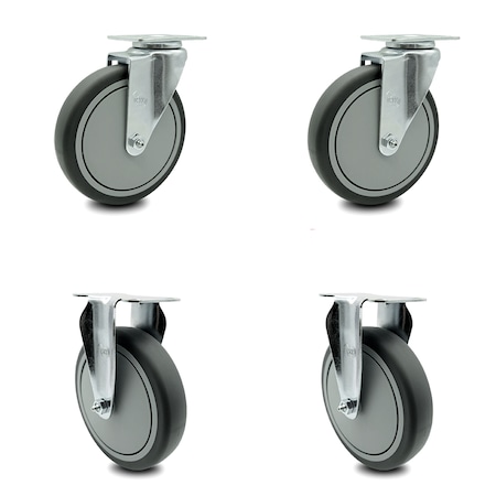 Service Caster 6 Inch Thermoplastic Rubber Wheel Swivel Top Plate Caster Set with 2 Rigid SCC SCC-20S614-TPRB-2-R-2